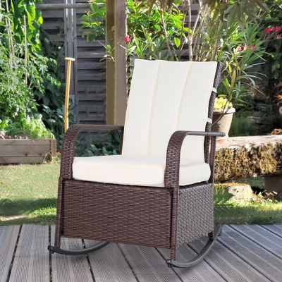 Outsunny Outdoor Rattan Wicker Rocking Chair Patio Recliner With Soft Cushion, Adjustable Footrest, Max. 135 Degree Backrest 4 Outsunny Outdoor Rattan Wicker Rocking Chair Patio Recliner With Soft Cushion, Adjustable Footrest, Max. 135 Degree Backrest - Image 2