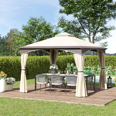 Outsunny 10' X 10' Outdoor Gazebo With Mesh Netting Sidewalls For Shade And Rain, Patio Gazebo Canopy With 2-Tier Soft Top Roof And Steel Frame For Lawn, Garden, Backyard And Deck 3 Outsunny 10' X 10' Outdoor Gazebo With Mesh Netting Sidewalls For Shade And Rain, Patio Gazebo Canopy With 2-Tier Soft Top Roof And Steel Frame For Lawn, Garden, Backyard And Deck