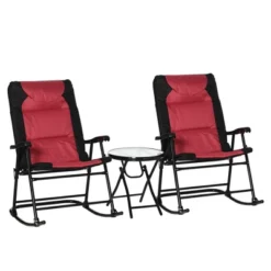 Outsunny 3 Piece Outdoor Patio Furniture Set With Glass Coffee Table & 2 Folding Padded Rocking Chairs, Bistro Style For Porch, Camping, Balcony -Outsunny GUEST 3d8787a6 51e6 41e5 a33c 48722bf81147