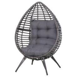 Outsunny Patio Wicker Lounge Chair With Soft Cushion, Outdoor/Indoor PE Rattan Egg Teardrop Cuddle Chair With Height Adjustable Knob For Backyard Garden Lawn Living Room -Outsunny GUEST 3e507e42 3cf6 4491 99c1 2c7ccbfdedc8