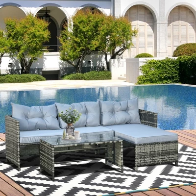Outsunny 3-Piece Wicker Patio Furniture Sets, Rattan Conversation Sets, Sectional Sofa Set With Cushioned Lounge Chaise For Garden Poolside Or Porch Lounging 4 Outsunny 3-Piece Wicker Patio Furniture Sets, Rattan Conversation Sets, Sectional Sofa Set With Cushioned Lounge Chaise For Garden Poolside Or Porch Lounging - Image 2