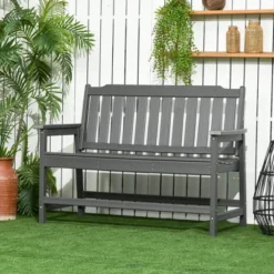 Outsunny Outdoor Bench, 2-Person Park Style Garden Bench With All-Weather HDPE, 704 Lbs. Weight Capacity, Slatted Back & Armrests, Dark Gray -Outsunny GUEST 3fa1fa8f 7c79 4e5d bb56 55bb9dc127dc