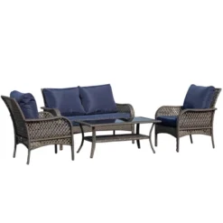 Outsunny 4-Piece Outdoor Wicker Sofa Set, Outdoor PE Rattan Conversation Furniture With 4 Chairs & Table, Water-Fighting Material 14 Outsunny 4-Piece Outdoor Wicker Sofa Set, Outdoor PE Rattan Conversation Furniture With 4 Chairs & Table, Water-Fighting Material -Outsunny GUEST 41a1eef5 93bd 4236 8f2c 11486203420e