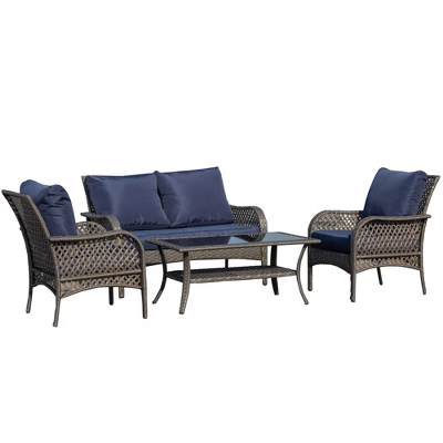 Outsunny 4-Piece Outdoor Wicker Sofa Set, Outdoor PE Rattan Conversation Furniture With 4 Chairs & Table, Water-Fighting Material 8 Outsunny 4-Piece Outdoor Wicker Sofa Set, Outdoor PE Rattan Conversation Furniture With 4 Chairs & Table, Water-Fighting Material - Image 6