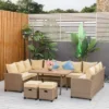 Outsunny 6 Pieces Patio Wicker Conversation Furniture Set, Outdoor All Weather PE Rattan Sectional Sofa Set, Table & Cushions,