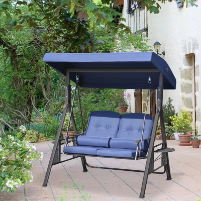 Outsunny 2-Person Patio Swing Chair Outdoor Canopy Swing With Adjustable Shade, Soft Cushions, Throw Pillows And Tray For Garden, Poolside 4 Outsunny 2-Person Patio Swing Chair Outdoor Canopy Swing With Adjustable Shade, Soft Cushions, Throw Pillows And Tray For Garden, Poolside - Image 2