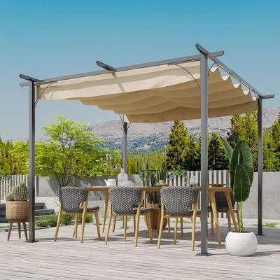 Outsunny 10' X 10' Retractable Patio Gazebo Pergola With UV Resistant Outdoor Canopy & Strong Steel Frame 4 Outsunny 10' X 10' Retractable Patio Gazebo Pergola With UV Resistant Outdoor Canopy & Strong Steel Frame - Image 2