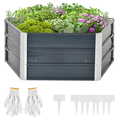 Outsunny 40'' Pentagon Galvanized Raised Garden Bed, Elevated Large Metal Planter Box W/ Install Gloves For Backyard, Patio To Grow Vegetables, Herbs, And Flowers 8 Outsunny 40'' Pentagon Galvanized Raised Garden Bed, Elevated Large Metal Planter Box W/ Install Gloves For Backyard, Patio To Grow Vegetables, Herbs, And Flowers - Image 6