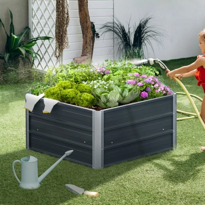 Outsunny 40'' Pentagon Galvanized Raised Garden Bed, Elevated Large Metal Planter Box W/ Install Gloves For Backyard, Patio To Grow Vegetables, Herbs, And Flowers 4 Outsunny 40'' Pentagon Galvanized Raised Garden Bed, Elevated Large Metal Planter Box W/ Install Gloves For Backyard, Patio To Grow Vegetables, Herbs, And Flowers - Image 2