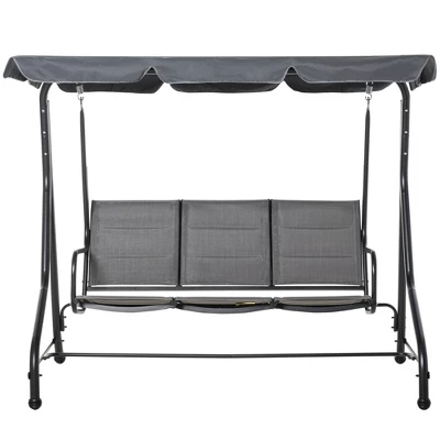 Outsunny 3-Seater Porch Swing Outdoor Swing Chair Patio Bench For Deck With Adjustable Canopy, Padded Sling Fabric Seat 5 Outsunny 3-Seater Porch Swing Outdoor Swing Chair Patio Bench For Deck With Adjustable Canopy, Padded Sling Fabric Seat - Image 3