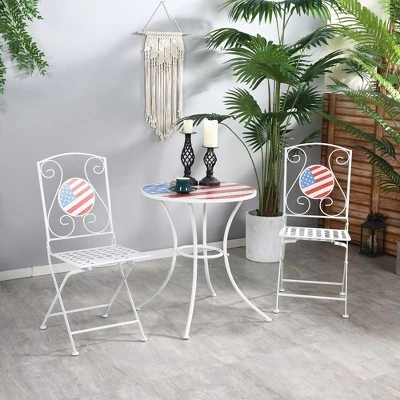 Outsunny 3 Piece Patio Bistro Set, Folding Outdoor Furniture With USA Mosaic Table And Chairs For 4th Of July, Balcony, American Flag 4 Outsunny 3 Piece Patio Bistro Set, Folding Outdoor Furniture With USA Mosaic Table And Chairs For 4th Of July, Balcony, American Flag - Image 2