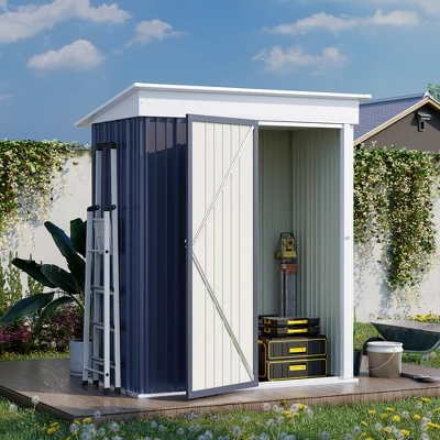 Outsunny 5' X 3' Steel Outdoor Storage Shed, Small Lean-to Shed For Garden, Tools, Tiny Metal Garage, Floor Base, Shelf, Lock, Dark Gray 3 Outsunny 5' X 3' Steel Outdoor Storage Shed, Small Lean-to Shed For Garden, Tools, Tiny Metal Garage, Floor Base, Shelf, Lock, Dark Gray