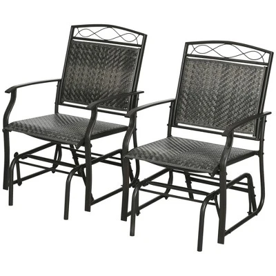 Outsunny Set Of 2 Outdoor Glider Chairs, Porch & Patio Rockers For Deck With PE Rattan Seats, Steel Frames For Garden, Backyard, Poolside, Gray 5 Outsunny Set Of 2 Outdoor Glider Chairs, Porch & Patio Rockers For Deck With PE Rattan Seats, Steel Frames For Garden, Backyard, Poolside, Gray - Image 3