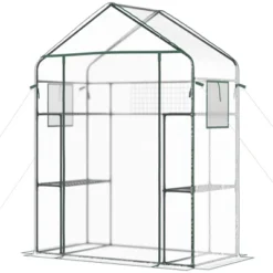 Outsunny Outdoor Walk-in Mini Greenhouse With Mesh Door & Windows, Small Portable Garden Hot House With 6 Shelves, Trellis, & Plant Labels -Outsunny GUEST 4eff9ab5 d8ce 4aa4 a82d f5764ed7236b