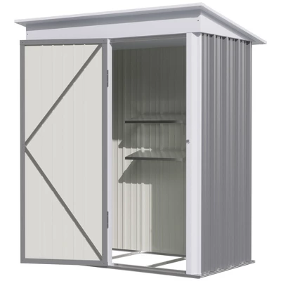 Outsunny 5' X 3' Steel Outdoor Storage Shed, Small Lean-to Shed For Garden, Tools, Tiny Metal Garage, Floor Base, Shelf, Lock, Gray 7 Outsunny 5' X 3' Steel Outdoor Storage Shed, Small Lean-to Shed For Garden, Tools, Tiny Metal Garage, Floor Base, Shelf, Lock, Gray - Image 5