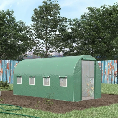 Outsunny Extra-Large Walk-in Tunnel Hoop Greenhouse, PE Cover, Steel, Roll-Up Zipper Door & Windows For Flowers, Vegetables, Tropical Plants, Green 3 Outsunny Extra-Large Walk-in Tunnel Hoop Greenhouse, PE Cover, Steel, Roll-Up Zipper Door & Windows For Flowers, Vegetables, Tropical Plants, Green