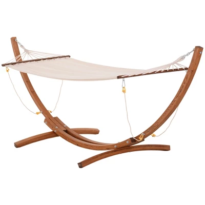 Outsunny 10' Hammock With Wood Stand, Rainbow Bed, Heavy Duty Roman Arc Hammock For Single Person For Patio Backyard Balcony Porch 9 Outsunny 10' Hammock With Wood Stand, Rainbow Bed, Heavy Duty Roman Arc Hammock For Single Person For Patio Backyard Balcony Porch - Image 7