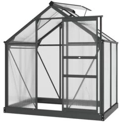 Outsunny Polycarbonate Greenhouse, Heavy Duty Outdoor Aluminum Walk-in Green House Kit With Vent & Door For Backyard Garden, Gray -Outsunny GUEST 59dfa3b0 f077 4700 bcda d5373ac6051b