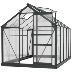 Outsunny Polycarbonate Greenhouse, Heavy Duty Outdoor Aluminum Walk-in Green House Kit With Vent & Door For Backyard Garden, Gray -Outsunny GUEST 5b116843 6e66 4d51 ad27 863c0016f6be