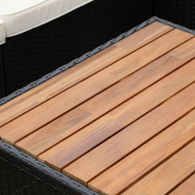 Outsunny 6 Piece Patio Furniture Set, Outdoor Rattan Sectional Sofa Couch With Chaise Lounge Sides, Coffee Table, Pillows & Cushions, Wood Trim, Gray 6 Outsunny 6 Piece Patio Furniture Set, Outdoor Rattan Sectional Sofa Couch With Chaise Lounge Sides, Coffee Table, Pillows & Cushions, Wood Trim, Gray - Image 4