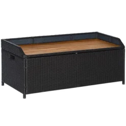 Outsunny Outdoor Storage Bench Wicker Deck Boxes With Wooden Seat, Gas Spring, Rattan Container Bin With Lip, Ideal For Storing Tools, Accessories And Toys -Outsunny GUEST 5b451506 59d2 44a6 b685 e19bba13d0b5