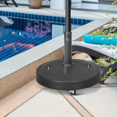 Outsunny 52lbs Resin Patio Umbrella Base With Wheels And Retractable Handles, 20.75" Outdoor Umbrella Stand Holder For Poles 1.5" - 1.9" Dia, Black 3 Outsunny 52lbs Resin Patio Umbrella Base With Wheels And Retractable Handles, 20.75" Outdoor Umbrella Stand Holder For Poles 1.5" - 1.9" Dia, Black