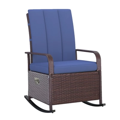 Outsunny Outdoor Rattan Wicker Rocking Chair Patio Recliner With Soft Cushion, Adjustable Footrest, Max. 135 Degree Backrest 9 Outsunny Outdoor Rattan Wicker Rocking Chair Patio Recliner With Soft Cushion, Adjustable Footrest, Max. 135 Degree Backrest - Image 7