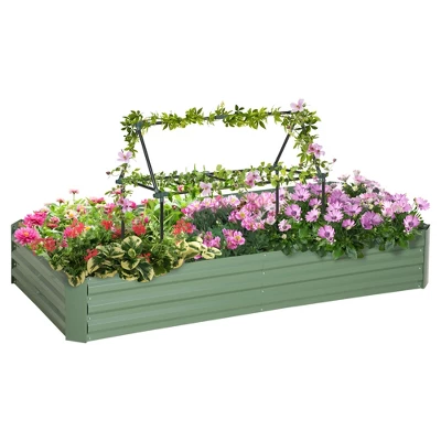 Outsunny Raised Garden Bed, Galvanized Elevated Planter Box With 2 Customizable Trellis Tomato Cages For Climbing Vines, 5.9' X 3' X 1', Green 5 Outsunny Raised Garden Bed, Galvanized Elevated Planter Box With 2 Customizable Trellis Tomato Cages For Climbing Vines, 5.9' X 3' X 1', Green - Image 3