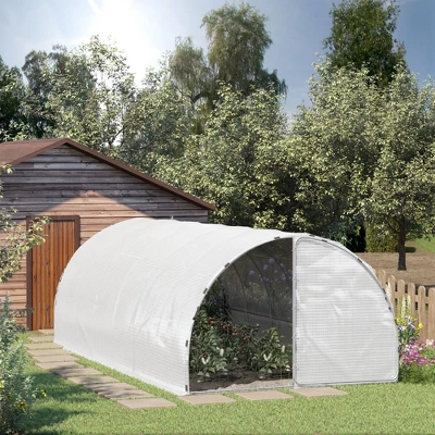 Outsunny 20' X 10' X 7' Large Walk-in Greenhouse, Steel Frame, PE Cover, 2 Doors, Outdoor Tunnel Hoop Hot House Kit, White 3 Outsunny 20' X 10' X 7' Large Walk-in Greenhouse, Steel Frame, PE Cover, 2 Doors, Outdoor Tunnel Hoop Hot House Kit, White
