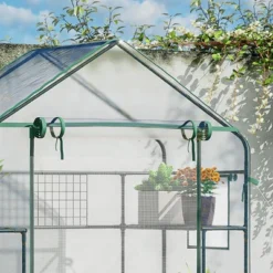Outsunny Outdoor Walk-in Mini Greenhouse With Mesh Door & Windows, Small Portable Garden Hot House With 6 Shelves, Trellis, & Plant Labels -Outsunny GUEST 5f39d9e4 3fe2 42d7 9fb4 ff0488dc87a3