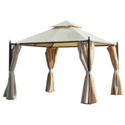 Outsunny 10' X 10' Steel Outdoor Patio Gazebo With Polyester Privacy Curtains, Two-Tier Roof For Air, & Large Design 11 Outsunny 10' X 10' Steel Outdoor Patio Gazebo With Polyester Privacy Curtains, Two-Tier Roof For Air, & Large Design -Outsunny GUEST 60795336 4f4f 47a3 ade9 1067ae8c6a66