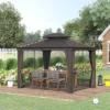 Outsunny Patio Gazebo 12' X 10', Netting & Curtains, Double Vented Steel Roof, Permanent Hardtop, Ceiling Hooks, Rust Proof Aluminum Frame, Dark Brown 1 Outsunny Patio Gazebo 12' X 10', Netting & Curtains, Double Vented Steel Roof, Permanent Hardtop, Ceiling Hooks, Rust Proof Aluminum Frame, Dark Brown -Outsunny GUEST 60c52f34 830a 41e8 8493 cdf018195fc6