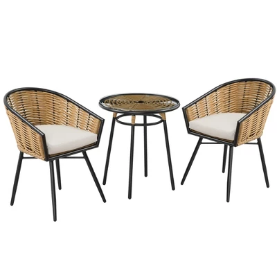 Outsunny 3 Pieces Patio PE Rattan Bistro Set, Outdoor Round Resin Wicker Coffee Set, W/ 2 Chairs & 1 Coffee Table Conversation Furniture Set, For Garden, Backyard, Deck 7 Outsunny 3 Pieces Patio PE Rattan Bistro Set, Outdoor Round Resin Wicker Coffee Set, W/ 2 Chairs & 1 Coffee Table Conversation Furniture Set, For Garden, Backyard, Deck - Image 5