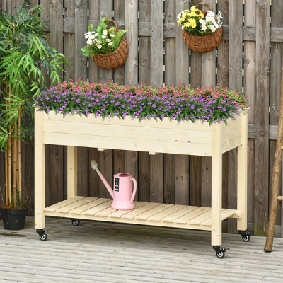 Outsunny 47" X 21" Raised Garden Bed, Elevated Wooden Planter Box W/ Lockable Wheels, Storage Shelf, And Bed Liner For Backyard, Patio 4 Outsunny 47" X 21" Raised Garden Bed, Elevated Wooden Planter Box W/ Lockable Wheels, Storage Shelf, And Bed Liner For Backyard, Patio - Image 2