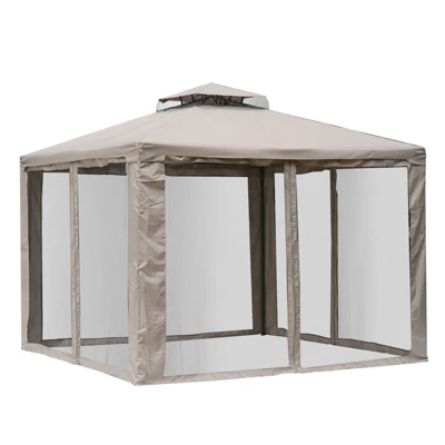 Outsunny 10' X 10' Patio Gazebo Outdoor Canopy Shelter With 2-Tier Roof And Netting, Steel Frame For Garden, Lawn, Backyard And Deck 5 Outsunny 10' X 10' Patio Gazebo Outdoor Canopy Shelter With 2-Tier Roof And Netting, Steel Frame For Garden, Lawn, Backyard And Deck - Image 3
