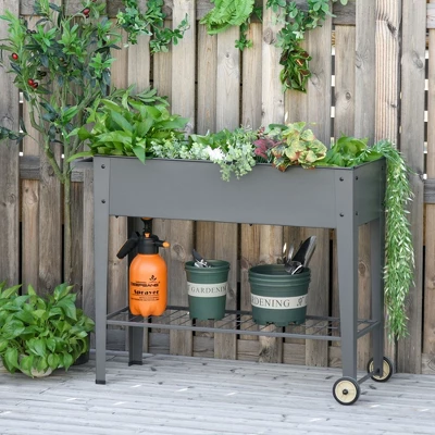 Outsunny 41" X 15" X 32" Raised Garden Bed Elevated With 2 Wheels, Bottom Shelf For Storing Tools, & Water Drainage Hole 4 Outsunny 41" X 15" X 32" Raised Garden Bed Elevated With 2 Wheels, Bottom Shelf For Storing Tools, & Water Drainage Hole - Image 2