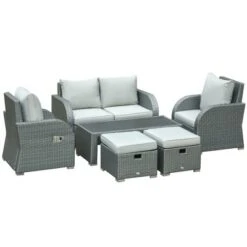 Outsunny 6-PCs Patio Furniture Sets Outdoor Wicker Sofa Set Rattan Recline Single Chair Conversation Set, Ottomans, Table Cushions -Outsunny GUEST 69f5b7c4 062b 4fac 87fd 3af4d4822cbf