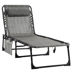 Outsunny Reclining Chaise Lounge Chair, Portable Sun Lounger, Folding Camping Cot, With Adjustable Backrest And Removable Pillow, For Patio, Garden, Beach -Outsunny GUEST 6abe1f07 8eda 4d4f 87f2 10fc579f12f5