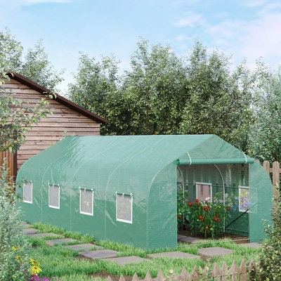 Outsunny 20' X 10' X 7' Tunnel Greenhouse Large Walk-In Warm House Deluxe High GardenHot House With 8 Roll Up Windows & Roll Up Door, Steel Frame 3 Outsunny 20' X 10' X 7' Tunnel Greenhouse Large Walk-In Warm House Deluxe High GardenHot House With 8 Roll Up Windows & Roll Up Door, Steel Frame