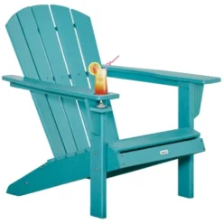 Outsunny Plastic Adirondack Chair, Outdoor Fire Pit Seating HDPE Lounger Chair With Cup Holder, High Back And Wide Seat For Patio, Backyard, Garden, Lawn -Outsunny GUEST 6b82906a 9a84 4cf9 9bb6 4129d4be49d1