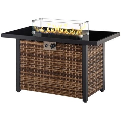 Outsunny 43in Outdoor Propane Gas Fire Pit Table, 50,000 BTU Auto-Ignition Wicker Gas Firepit With Glass Wind Guard, Blue Glass Rock, Brown 5 Outsunny 43in Outdoor Propane Gas Fire Pit Table, 50,000 BTU Auto-Ignition Wicker Gas Firepit With Glass Wind Guard, Blue Glass Rock, Brown - Image 3