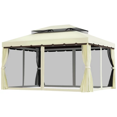 Outsunny 10' X 13' Soft Top Outdoor Patio Gazebo With Polyester Curtains & Air Netting Venting Screens & Aluminum Frame, Cream White 5 Outsunny 10' X 13' Soft Top Outdoor Patio Gazebo With Polyester Curtains & Air Netting Venting Screens & Aluminum Frame, Cream White - Image 3
