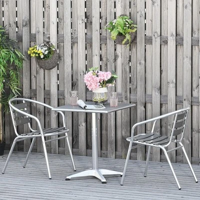 Outsunny 3 Piece Outdoor Patio Bistro Set, Slatted Aluminum Bistro Table, And Chairs, Composite Dining Table, Silver 4 Outsunny 3 Piece Outdoor Patio Bistro Set, Slatted Aluminum Bistro Table, And Chairs, Composite Dining Table, Silver - Image 2