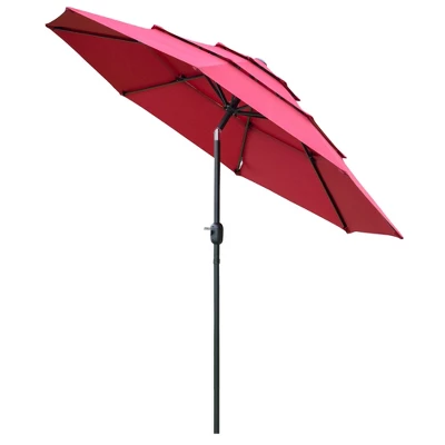 Outsunny 9FT 3 Tiers Patio Umbrella Outdoor Market Umbrella With Crank, Push Button Tilt For Deck, Backyard And Lawn 5 Outsunny 9FT 3 Tiers Patio Umbrella Outdoor Market Umbrella With Crank, Push Button Tilt For Deck, Backyard And Lawn - Image 3