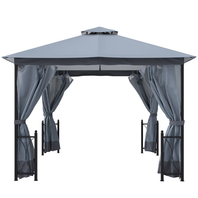Outsunny 13' X 11' Patio Gazebo Canopy Garden Tent Sun Shade, Outdoor Shelter With 2 Tier Roof, Netting And Curtains, Steel Frame For Patio, Backyard, Garden 5 Outsunny 13' X 11' Patio Gazebo Canopy Garden Tent Sun Shade, Outdoor Shelter With 2 Tier Roof, Netting And Curtains, Steel Frame For Patio, Backyard, Garden - Image 3