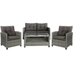 Outsunny 4 Pieces Patio Furniture Sets Rattan Wicker Chair W/ Table Outdoor Conversation Set With Cushion For Backyard Porch Garden Poolside And Deck 19 Outsunny 4 Pieces Patio Furniture Sets Rattan Wicker Chair W/ Table Outdoor Conversation Set With Cushion For Backyard Porch Garden Poolside And Deck -Outsunny GUEST 721db558 b087 45a2 9fc5 5999a484f36a