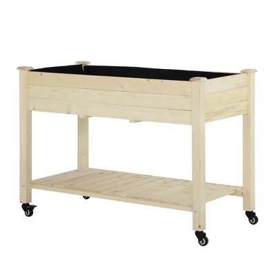 Outsunny 47" X 21" Raised Garden Bed, Elevated Wooden Planter Box W/ Lockable Wheels, Storage Shelf, And Bed Liner For Backyard, Patio 8 Outsunny 47" X 21" Raised Garden Bed, Elevated Wooden Planter Box W/ Lockable Wheels, Storage Shelf, And Bed Liner For Backyard, Patio - Image 6