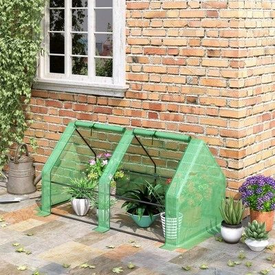 Outsunny 6' X 3' X 3' Portable Mini Greenhouse Outdoor Garden With Large Zipper Doors And Water/UV PE Cover, Green 4 Outsunny 6' X 3' X 3' Portable Mini Greenhouse Outdoor Garden With Large Zipper Doors And Water/UV PE Cover, Green - Image 2