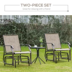 Outsunny 2-Person Gliders Outdoor Swing Chair Set With Breathable Mesh Fabric, Steel Frame For Garden, Backyard, Patio, Dark, Brown/Khaki -Outsunny GUEST 741255e3 9d81 4ec0 aece 12c177f8cf3b