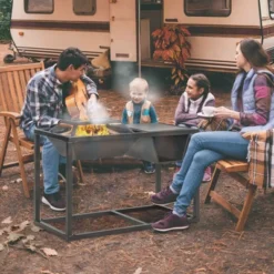 Outsunny 4-in-1 Fire Pit, BBQ Grill, Ice Bucket, Garden Table, With Cooking Grate, Log Grate & Waterproof Cover, Fireplace With Spark Screen & Poker